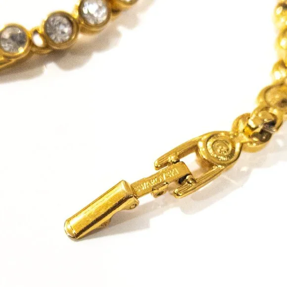 SWAROVSKI Signed Swan Vintage Tennis Bracelet Gold Tone Round Crystal 20cm Long - Picture 4 of 5